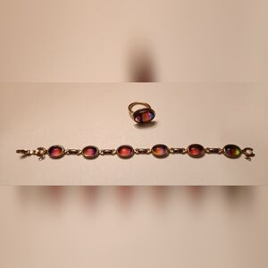 Vintage Sara Coventry Harmony Rainbow Bracelet & Adjustable Ring Gold Tone